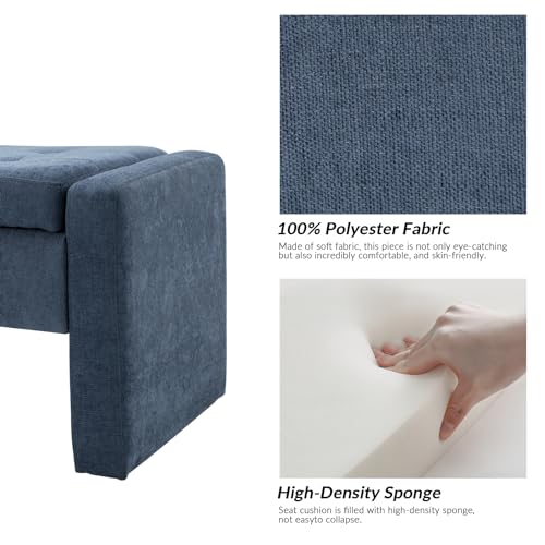55" Modern Upholstered Storage Bench with Tufted Seat, Fabric Ottoman Bench for Bedroom, Entryway, or Living Room, Soft Close Hinge,Navy - color: Navy