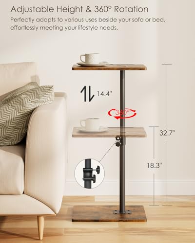 Masupu Sofa Arm Tray Table - 360° Swivel Height Adjustable End Table, Small Snack Side Table for Couch, C Shaped Table for Bed, Chair or TV Tray Table(Rustic Brown) - color: Rustic Brown