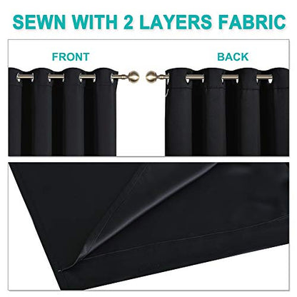 NICETOWN Black Out Curtains 54 inches Length Set of 2, 2 Thick Layers Completely Blackout Window Treatment Thermal Insulated Lined Drapes for Basement Window (42 inches Width Each Panel) - color: Black, size: 42"W x 54"L (Pack of 2)