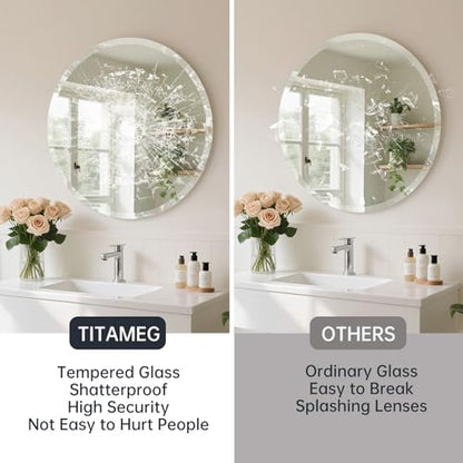 Frameless Round Mirror 30 Inch, Round Mirror with 1 inch Beveled Edge, Beveled Bathroom Mirrors for Vanity, Living Room, Entryways - size: 30"L x 30"W