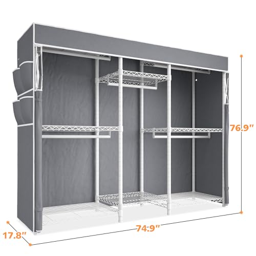 Raybee Clothing Rack with Cover Heavy Duty Clothes Rack with Shelves,Portable, Adjustable,Metal,Max Load 900lbs,White - color: White, style: Clothing Rack with Cover