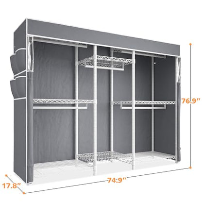 Raybee Clothing Rack with Cover Heavy Duty Clothes Rack with Shelves,Portable, Adjustable,Metal,Max Load 900lbs,White - color: White, style: Clothing Rack with Cover
