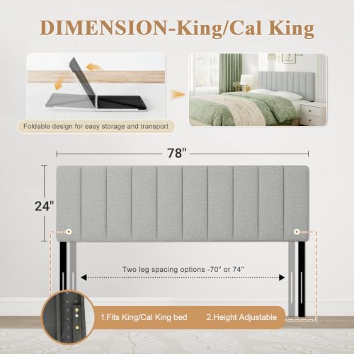 King Size Headboard Only, Height Adjustable Linen, Light Gray - color: Linen-lightgray, size: King/California King