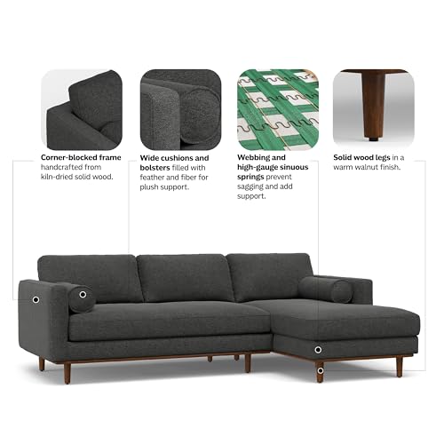 SIMPLIHOME Morrison Sofa and Ottoman 2-Piece Set in Charcoal Grey - color: Charcoal Grey, style: Right Sectional Sofa