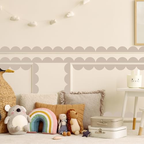 Scallop Border Wall Sticker，Door Edge Scallop Decorative Art Stickers，Scallop Peel and Stick Border，for Nursery, Kids Bedroom Living Room Home Scandinavian Boho Painting Wall Décor. (Mushroom) - color: Mushroom