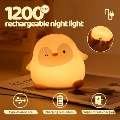 Rytinazzz Silicone Night Light for Kids, 50H Long Battery Penguin Lamp, Gift for Kids, Rechargeable Tap Control, Soft Dimmable Bedside Light with Timer - color: Penguin