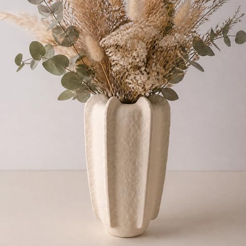 Ceramic Flower Vase Home Decor,9.1" Rustic Vintage Starfruit Shaped Beige Terracotta Vases，Modern Boho Living Room Farmhouse Table Vases Living Room Decor，Shelf Coffee Dining Desk Fireplace - size: 9.1 Inch