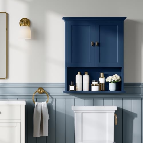 Over The Toilet Storage Cabinet, Wall Mounted Medicine Cabinet Bathroom Wall Cabinet with Build-in Spirit Level Cupboard Adjustable Shelves for Bathroom Laundry Room Kitchen, Ultramarine - color: Ultramarine