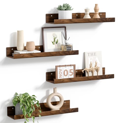 upsimples 4 Pcs 15" Acrylic Shelves for Wall Decor and Display, Walnut | Cute Floating Shelf for Perfume, Skincare, Nail Polish, Wall Organizer for Bedroom, Living Room, Playroom, Room Décor - color: Walnut