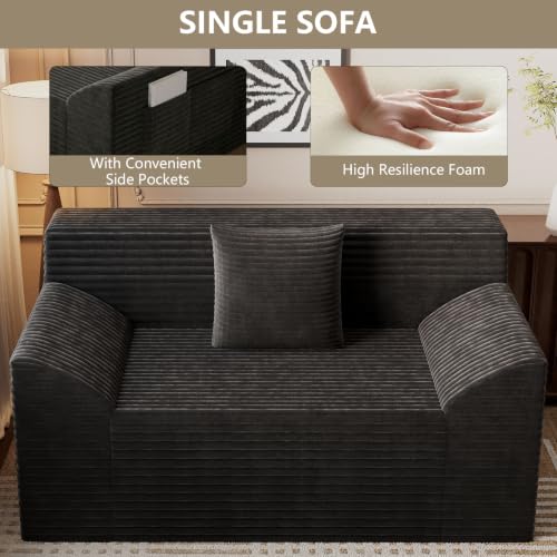 42" Boneless Oversized Chair with Side Pocket, Sofa Small Single Couch in a Box, Deep Seating Boneless Chair for Bedroom Living Room Office Apartment, No Assembly, Black - color: Black, size: 42'' Style 4