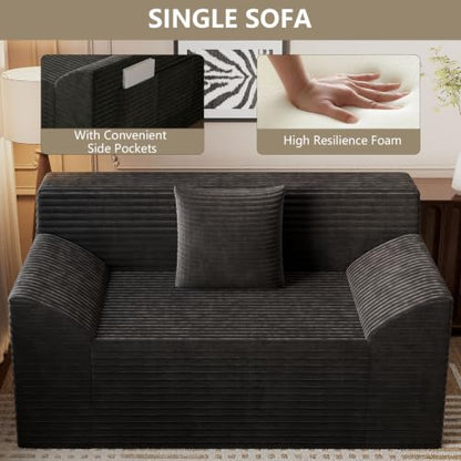 42" Boneless Oversized Chair with Side Pocket, Sofa Small Single Couch in a Box, Deep Seating Boneless Chair for Bedroom Living Room Office Apartment, No Assembly, Black - color: Black, size: 42'' Style 4