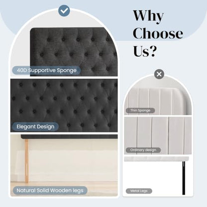 Upholstered Queen Headboard Only, Premium Linen Button Tufted Headboards, Adjustable Solid Wood Head Board, Padded Headboard with Solid Wood Legs in Bedroom (Dark Gray) - color: Dark Grey, size: High Queen
