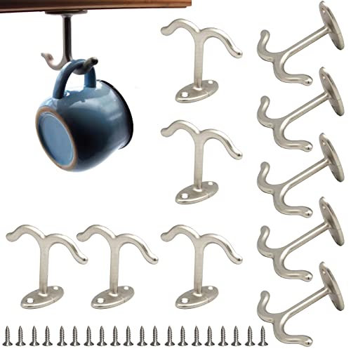 10 Pcs Zinc Alloy Ceiling Double Hook Cabinet Wardrobe Coat Towel Hat Hook Hooks Under Cabinet Shelf (Matte Silver) - color: Matte Silver