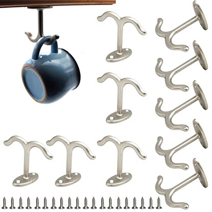 10 Pcs Zinc Alloy Ceiling Double Hook Cabinet Wardrobe Coat Towel Hat Hook Hooks Under Cabinet Shelf (Matte Silver) - color: Matte Silver