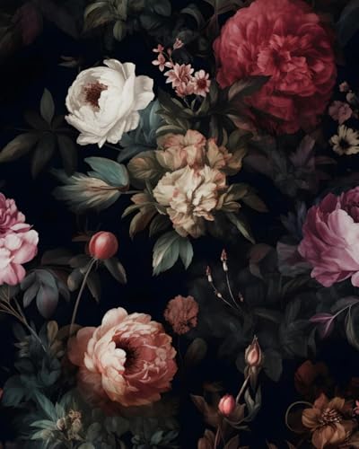 Black Vintage Floral Peel and Stick Wallpaper 17.5" x 197" | Waterproof Vinyl Self Adhesive Removable Renter Friendly Floral Contact Paper - color: Black, size: 17.5" x 197"