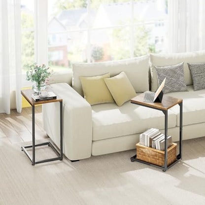 Simple Trending C Shaped End Table, TV Tray for Couch, Small Side Table with Metal Frame, for Living Room Bedroom, Rustic Brown - size: Long Table Top Single Set