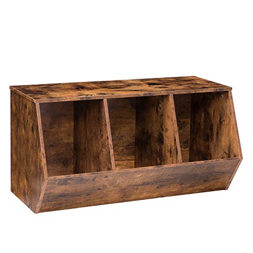 HOOBRO Toy Storage Cubby, Kids Bookshelf, Stackable 3-Bin Toy Storage Cabinet, Bookcase Footboard, Children's Toy Shelf, Suitable for Children's Room, Playroom, Hallway, Rustic Brown BF30CW01 - color: Rustic Brown