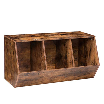 HOOBRO Toy Storage Cubby, Kids Bookshelf, Stackable 3-Bin Toy Storage Cabinet, Bookcase Footboard, Children's Toy Shelf, Suitable for Children's Room, Playroom, Hallway, Rustic Brown BF30CW01 - color: Rustic Brown
