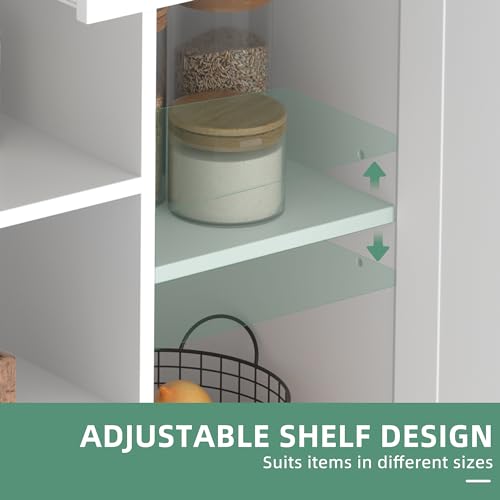 Shintenchi Kitchen Island with Storage, Kitchen Island Cart on Wheels with 3 Open Shelves, 2 Drawers and 2 Cabinets, Rolling Kitchen Table with Large Countertop, White - color: Green and White-26 Inch