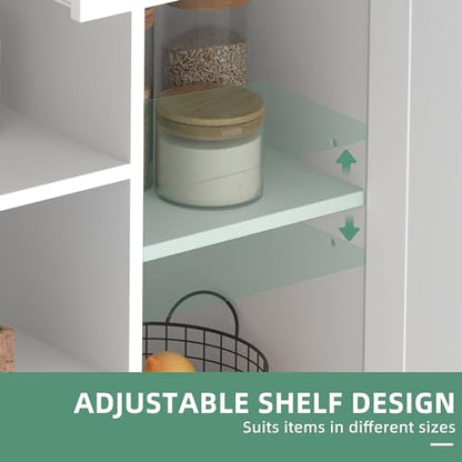 Shintenchi Kitchen Island with Storage, Kitchen Island Cart on Wheels with 3 Open Shelves, 2 Drawers and 2 Cabinets, Rolling Kitchen Table with Large Countertop, White - color: Green and White-26 Inch