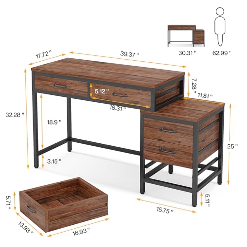 Tribesigns Vanity Desk with 5 Drawers, Makeup Vanity Table | Dressing Table with Side 3-Drawer Chest, Make Up Vanities for Women, Girls (Without Mirror) - style: Rustic Brown