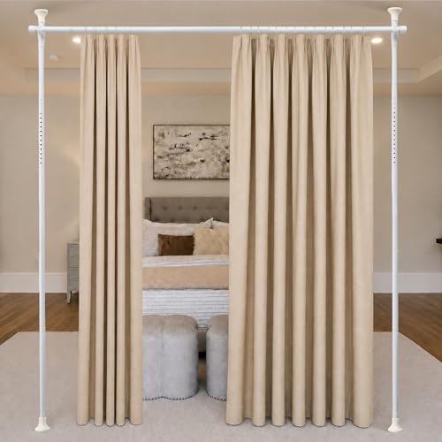 Room Divider Curtain Rod, Adjustable Room Separator for Space Partition 4-10ft(H) 28-72inch(W) Temporary No Drill Wall Room Divider Floor to Ceiling Tension Rod, White - color: White, size: 28-72inch