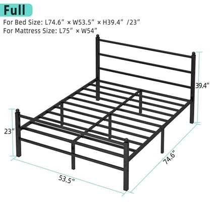 Full Size Bed Frame with Headboard and Footboard, 14 Inch Metal Platform Full Bed Frame with Steel Slat Support, No Box Spring Needed, Noise Free, Easy Assembly, Black - size: Full