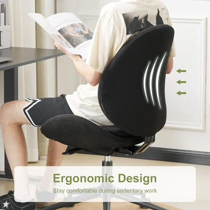Armless Office Chair with Wheels, Luxury Chenille Swivel Desk Chair with Ergonomic Curved Teardrop Back, Double-Layer Seat, Adjustable Modern Vanity Chair for Makeup, Home Office, Black - color: Black, size: Teardrop Back