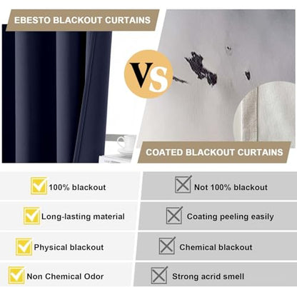 100% Blackout Curtains for Bedroom - Luxury Grommet Thermal Blackout Curtains, Navy Blue Thick Drapes Light Blocking Energy Saving, 2 Panels, 2x40Wx78L Inches - color: Indigo, size: 40"W x 78"L (Pack of 2)