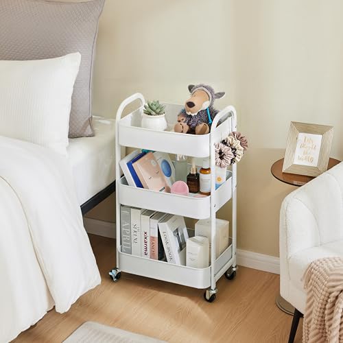 MAX Houser 3-Tier Rolling Utility Cart with Caster Wheels,Easy Assembly, for Kitchen, Bathroom (White) (Pack of 3) - color: White, size: 3-Tier Standard Cart (Pack of 3)