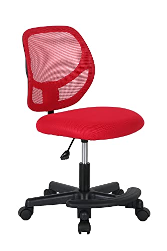 Amazon Basics Kids Adjustable Height Mesh Low-Back Swivel Desk Chair with Footrest, Rolling Computer Task Study Chair, Breathable, Red - color: Red