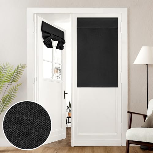 HOMEIDEAS 100% Linen Blackout French Door Curtains, Privacy Door Window Curtains, 26 X 40 Inch Room Darkening Blinds, Thermal Insulated Shades for Bedroom, 1 Panel, Black - color: Black, size: 26"W x 40"L (Pack of 1)