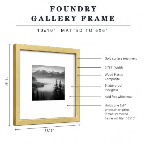 HEART ART 10x10 Gold Picture Frame 6x6 with Mat Set of 9 | Gallery Wall Frame Set, Collage, Square Picture Frames - color: Gold, size: 10x10 for 6x6