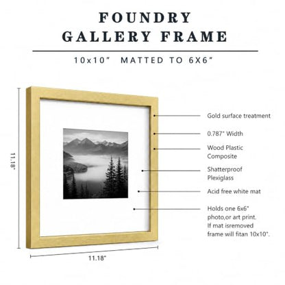 HEART ART 10x10 Gold Picture Frame 6x6 with Mat Set of 9 | Gallery Wall Frame Set, Collage, Square Picture Frames - color: Gold, size: 10x10 for 6x6