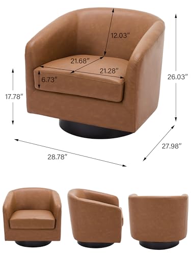 Swivel Barrel Accent Chair, Comfy Reading Armchair, Brown, Set of 2 | Club Chairs for Adults, Low-Back Design, Modern Round Style, Solid Wood Frame & Metal Swivel Base, For Living Room & Bedroom - color: Brown