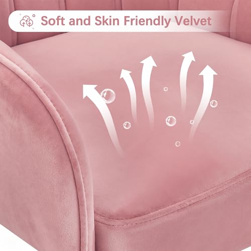 VECELO Modern Velvet Swivel Home Office Desk Chair with Back & Rolling Wheels, Adjustable Seat Height for Girls Women Bed Room Vanity Makeup/Task/Computer Work, Pink - color: Pink