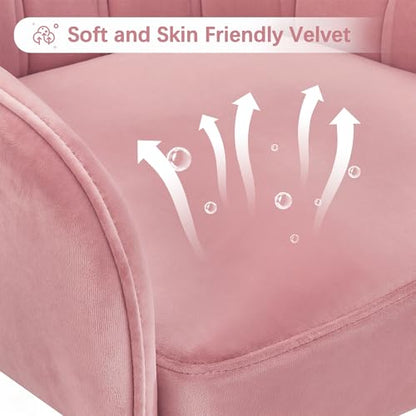 VECELO Modern Velvet Swivel Home Office Desk Chair with Back & Rolling Wheels, Adjustable Seat Height for Girls Women Bed Room Vanity Makeup/Task/Computer Work, Pink - color: Pink