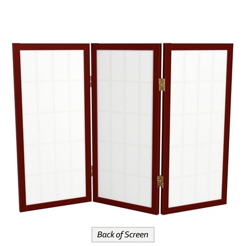 2 ft. Short Desktop Window Pane Shoji Screen - Rosewood - 3 Panels - color: Rosewood, size: 3 Panel