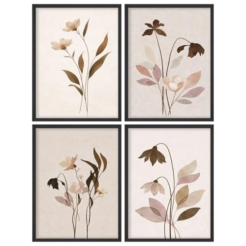 SIGNWIN Framed Poster Set Minimalist Neutral Botanical Soft Beige & Blush Floral Line Illustrations Modern Art Decorative Minimalist Multicolor for Bedroom - 11"x14"x4 BLACK - color: A03-2603-EDW13, size: 11"L x 14"W, style: Black Frame
