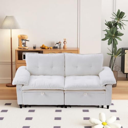 73" Plush Velvet Convertible Loveseat Sleeper Sofa Bed, Loveseat Convertible with Hidden Mattress, Sofa Bed Couch Simple Assembly for Small Apartment and Guest Space, Beige White - color: Beige White
