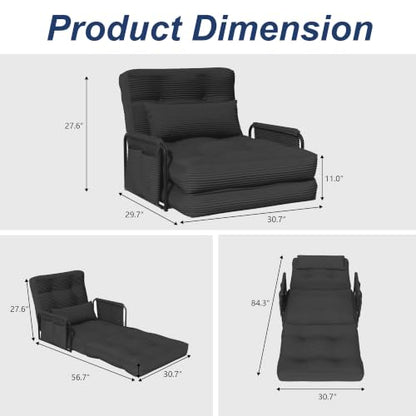 Futon Sofa Bed,Convertible Sofa Bed,Folding Boneless Couches | 3-in-1 Folding Sofa Bed,Boneless Couches for Living Room with Pillow & Side Pocket,High-density Foam,Single Sleeper,Black - color: Balck, size: Single