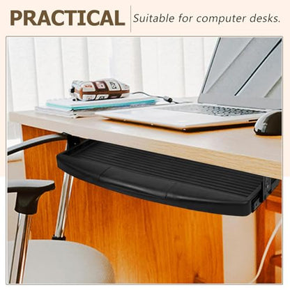 Cabilock Under Desk Keyboard Tray Mount System with Slide-Out Drawer for Office Desk Space-Saving Abs Keyboard Holder with Sturdy Wear-Resistant Material Compact Organizer for Computer