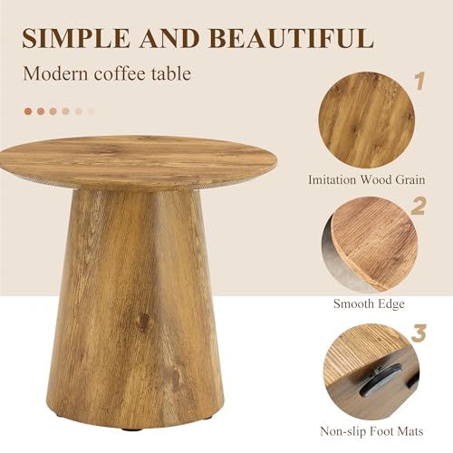 Wood Coffee Table Set of 2, Farmhouse Nesting Tables with Natural Wood Grain Round Tabletop & Wooden Cone Base, Round Layered Low Profile Accent Tables Ideal for Living Room, APT, Small Space - color: Wood Nesting Coffee Table