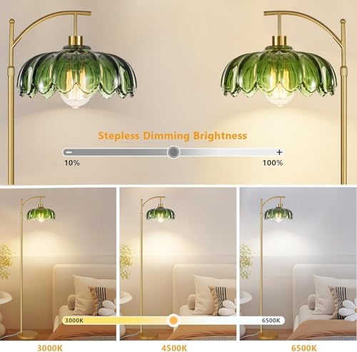 QIYIZM Glass Floor Lamp for Living Room,Bedroom,Gold Dimmable Standing Lamp with Remote,Mid Century Modern Brass Tall Lamp Boho Vintage Retro Floor Lamps Arc Green Flower Floor Light Lamp Bohemian - size: 02-Floor Lamp
