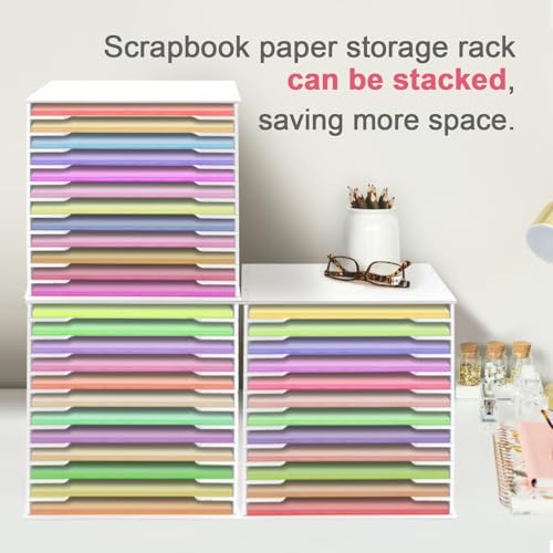 SONGWAY 12x12 Paper Storage Organizer - 13 Tier Desk File Organizer with Adjustable Shelves, Letter Mail Tray, 12x12 Stackable Scrapbook Paper Storage Cube for Home Office Classroom (Pack of 2) - size: 12-Tier (Pack of 2)
