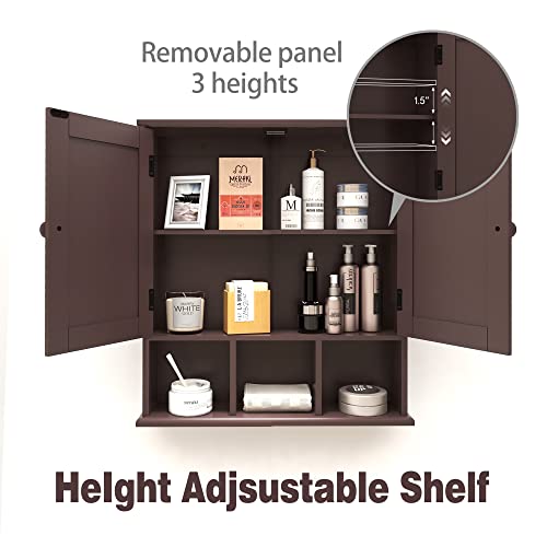 TaoHFE Brown Medicine Cabinets,Bathroom Wall Cabinet with 2 Door | Adjustable Shelves Over The Toilet Storage Cabinet,Espresso Bathroom Cabinet Wall Mounted for Laundry Room Kitchen - color: Espresso