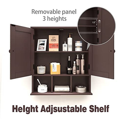 TaoHFE Brown Medicine Cabinets,Bathroom Wall Cabinet with 2 Door | Adjustable Shelves Over The Toilet Storage Cabinet,Espresso Bathroom Cabinet Wall Mounted for Laundry Room Kitchen - color: Espresso