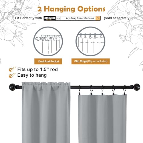 Aiyufeng Silver Grey Short 36 Inches Blackout Curtain 2 Panels Set, Half Window Rod Pocket Privacy Curtain Tiers for Kitchen, Curtains Blackout for Bathroom Shades, W40 x L36 Inch, Silver Grey - color: Silver, size: 40"W x 36"L (Pack of 2)