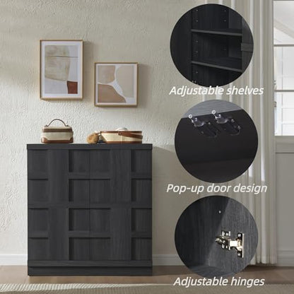 VividVibe Sideboard Buffet Cabinet with Storage, 62.6”W Credenza Storage Cabinet, Large Cabinet with 6 Compartments, Console Table for Dining Room, Kitchen, and Living Room, Entryway (Charcoal Oak) - color: Charcoal Oak