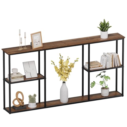 WOHOMO 63 in Entryway Table Modern Sofa Table with Shelves Walnut | 12 Inch Narrow Console Table for Living Room, 63" Hallway Table for Corridor, with 3-Tier Storage - color: Walnut, size: 63"
